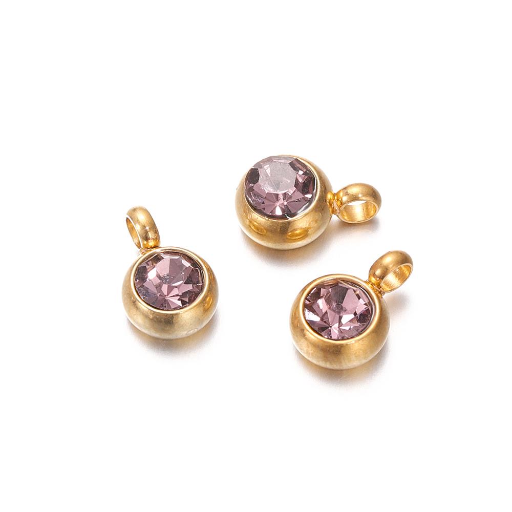 10Pcs 6mm Stainless Steel Birthstone Necklace Pendant Jewelry Making Rhinestone Charms For Women Earrings DIY Accessories Gift