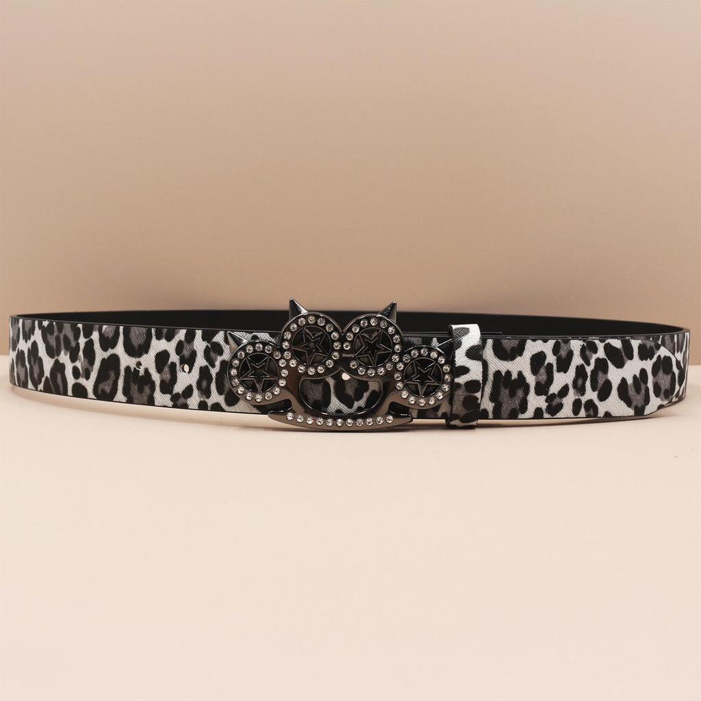 Y2K Leopard Print Rhinestone Tiger Claw Punk Women's Leather Belt