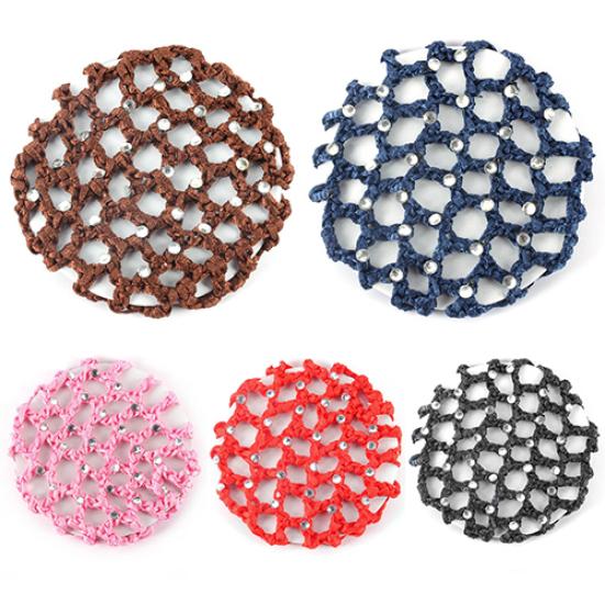 Copri chignon da donna, retina per capelli, danza classica, pattinaggio, strass, uncinetto