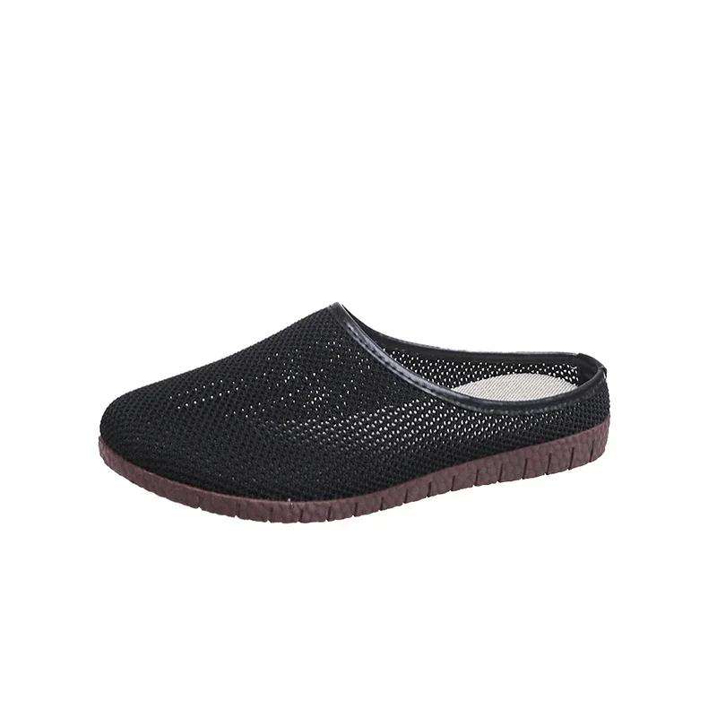 

New Women s Summer Baotou Flat Sole Mesh Slippers Rubber Sole Breathable Comfortable Home Slipper Office Slipper Outdoor Slipper 41 чорний