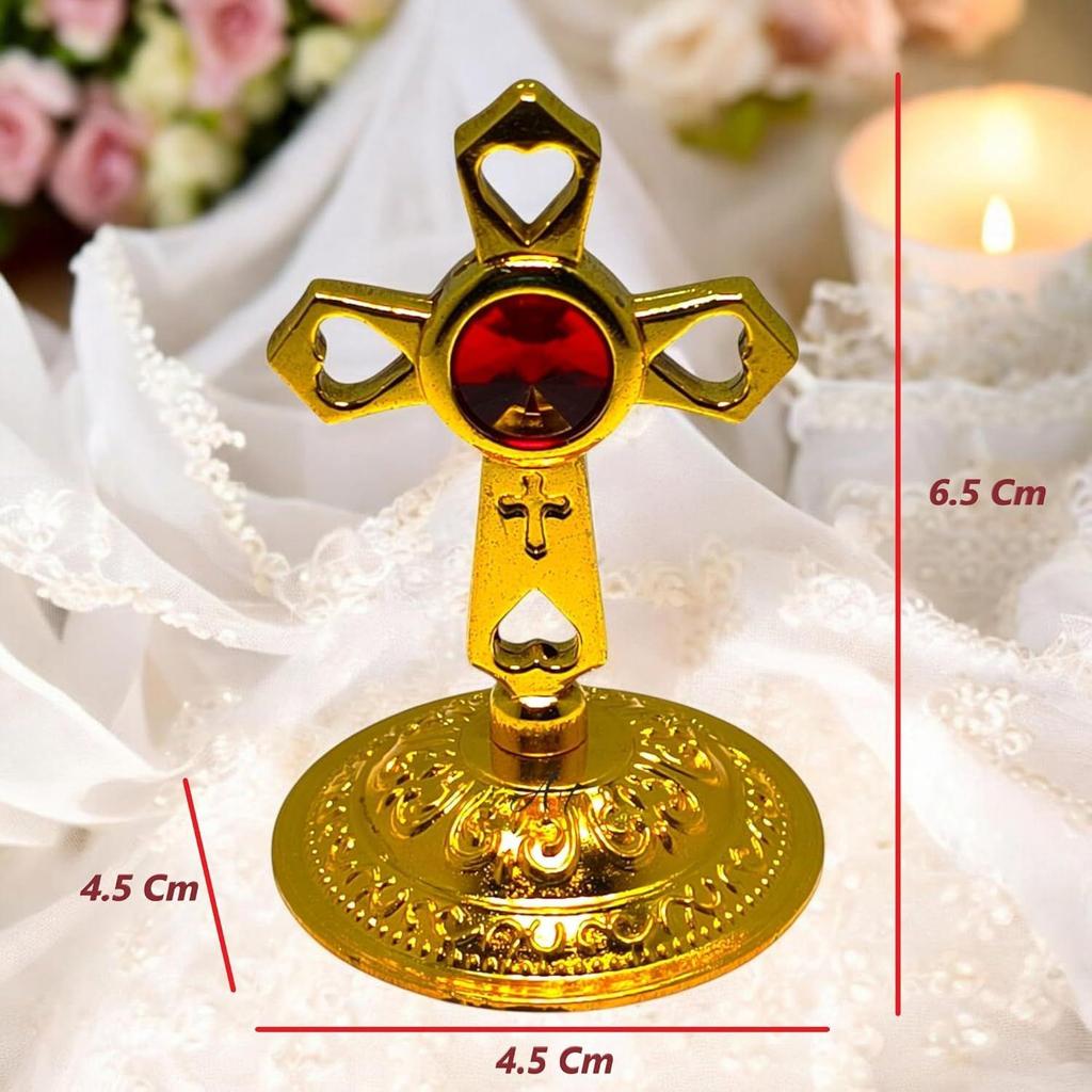 Metal Jesus Cross Idol Golden Double Sided Decorated Showpiece for Car Dashboard/Home Decor/Living Room (7.5cm)