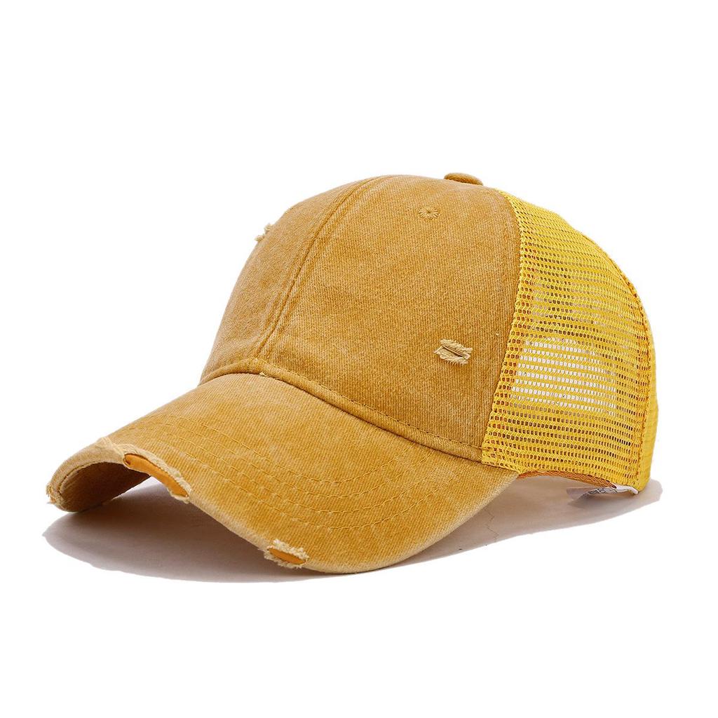 Men's Distressed Cotton Baseball Cap with Soft Brim and Mesh Visor for Sun Protection