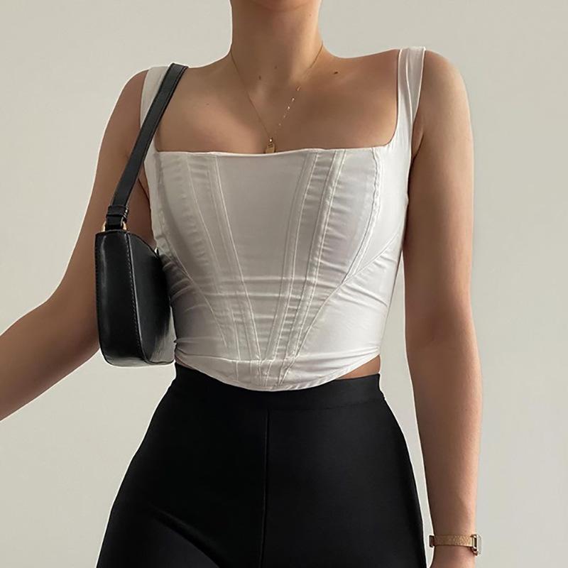 European and American Spice Girls Women s Clothing Explosion Fashion Spice Girls Fishbone Square Neck Short Suspender Short Top Women XS
