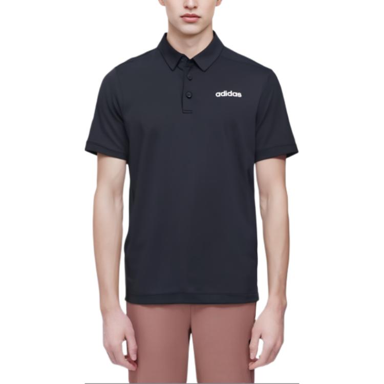 Adidas Solid Color Comfortable Casual Short Sleeve Polo Shirt Men Tops Black JD3201