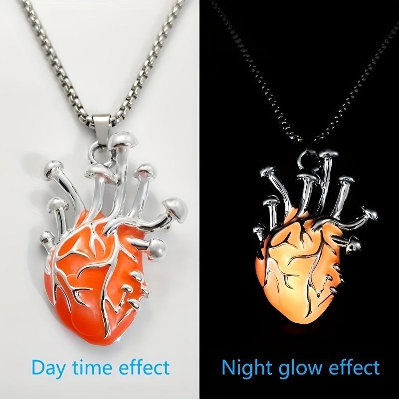 New 3D Glowing Heart Pendant Unisex Cyberpunk Necklace - 201 Stainless Steel Chain - Fashion Trendy Accessory - Unique Multicolor Neon Effect - Classi