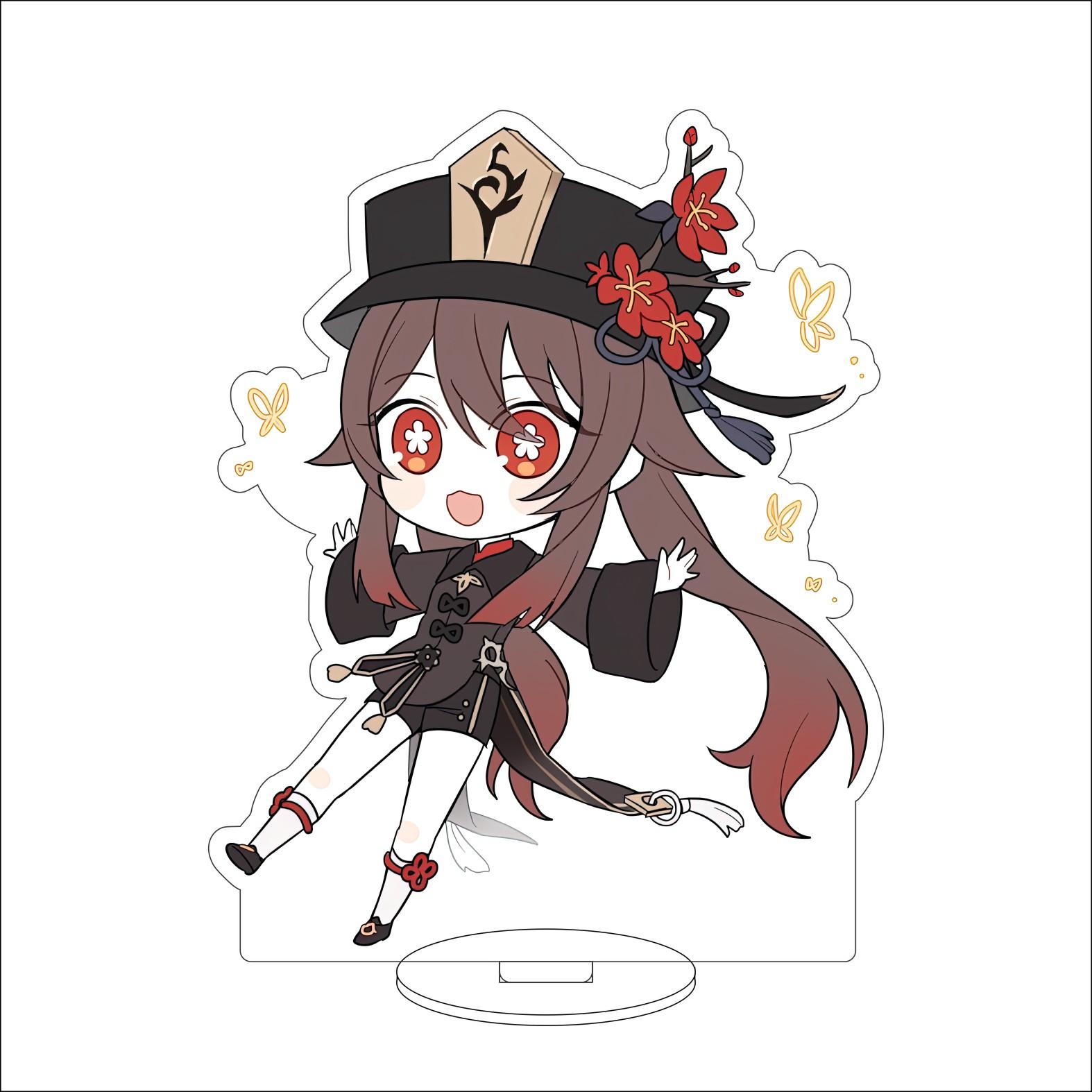

10CM Anime Genshin Impact Figure Stand Model Hu Tao Cute Desk Decor Standing Sign Gifts 10CM