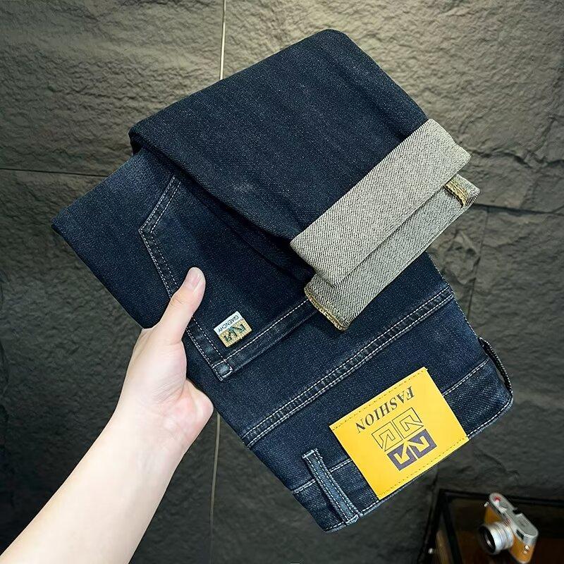 Men's Jeans New Autumn Slim Straight Pants Embroidered Washed Korean Style Trendy Versatile Long Pants