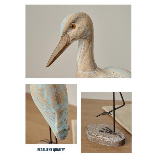 Wooden Sea Bird Figurine Nautical Style Bird Sculpture Tabletop Ornament Coastal Ocean Theme Home Decoration for Bedroom Living Room