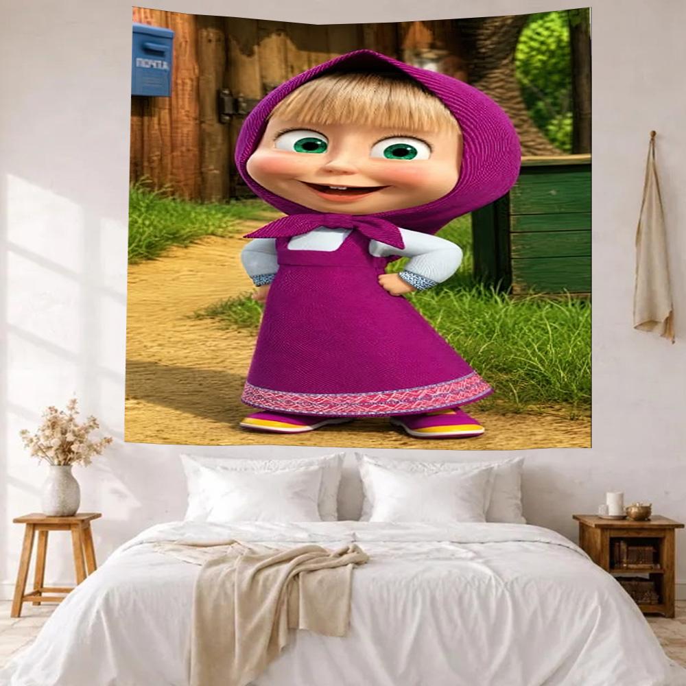 Masha Bear Wall Decor Tapestry Art For Pet Memorial Birthdaywedding Party Backdrop Family Gift