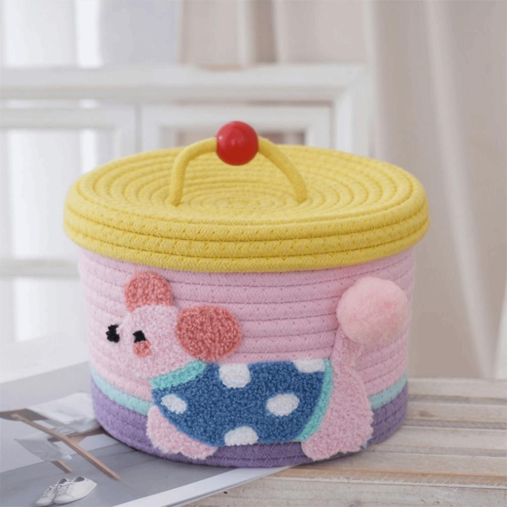 Cartoon Hand Gift Box Round Snack Organizer Box Multipurpose Cotton Rope Storage Basket  Cosmetics