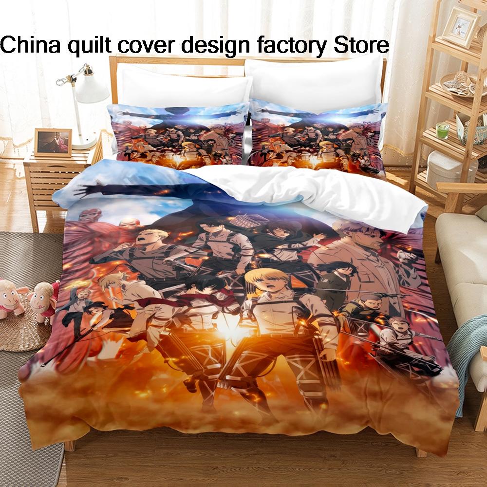 Hot Attack On Titan Bedding Set Single Twin Full Queen King Size Bed Set Kids Bedroom Duvetcover Sets Anime Attack On Titan2 Bed