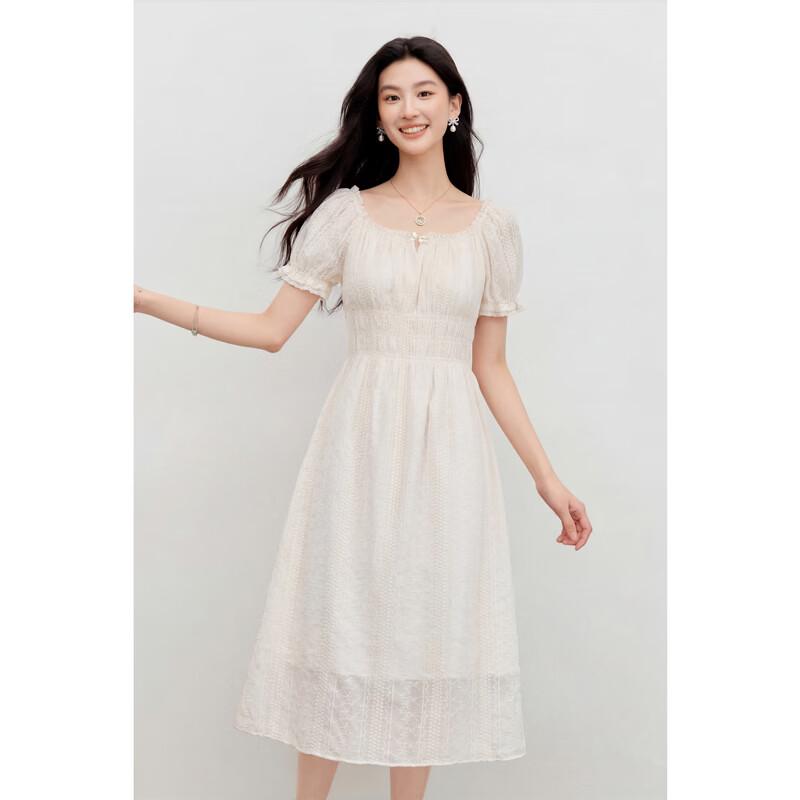 Autumn Water Casual French Style Square Neck Puff Sleeve Dress XL