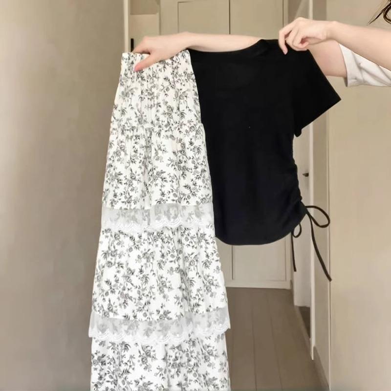 Lace Floral Skirt for Women In Summertime High Waist Slim Skirt with Small Droopy Cake Long Skirt