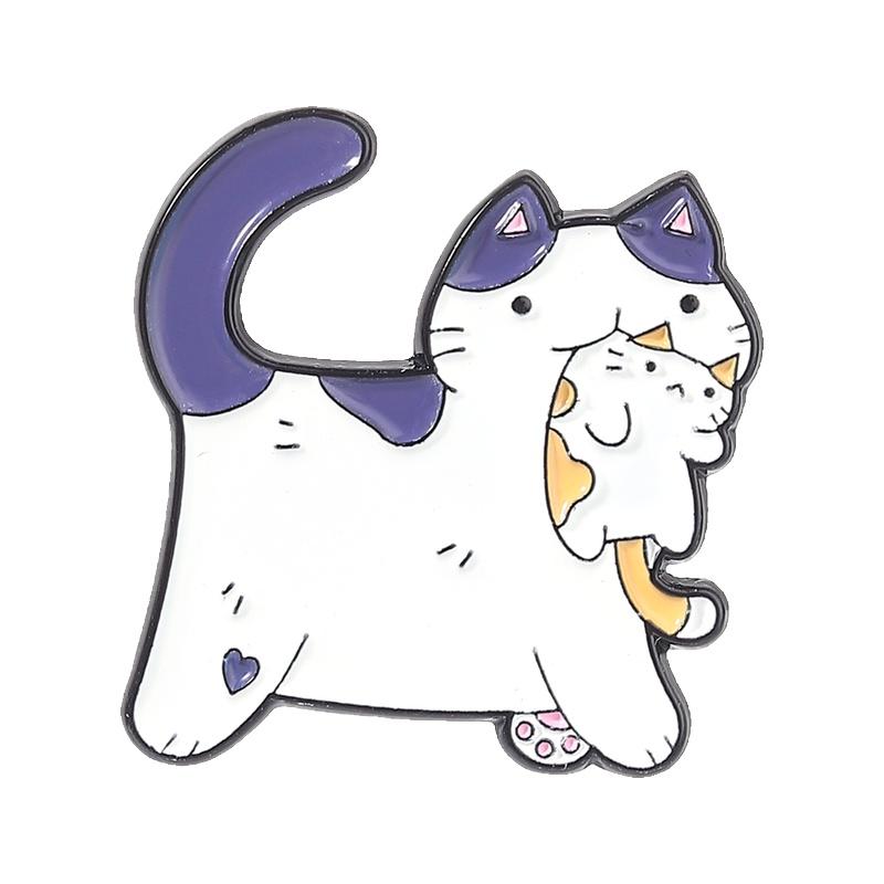 Xiaomi Cartoon Cat Mother Kittens Enamel Pin Cute Chubby Cat Parent-Child Interactive Play Brooch Lapel Badge Jewelry Gift for Friends