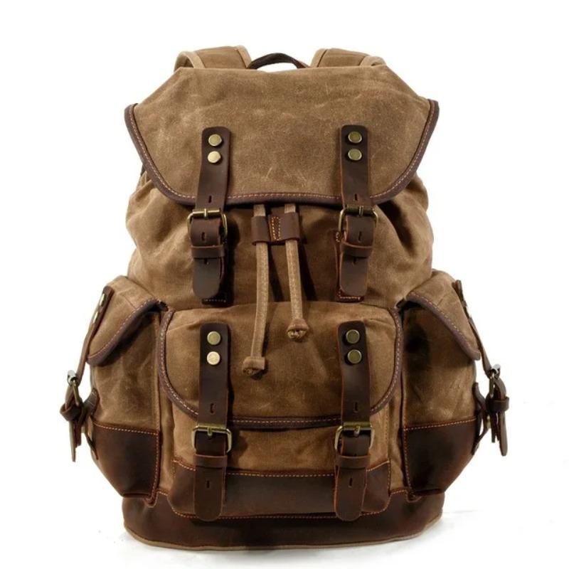 Vintage Canvas Backpacks for Men Laptop Daypacks Waterproof Rucksacks Large Waxed Mountaineering Travel Pack Vintage Backpack