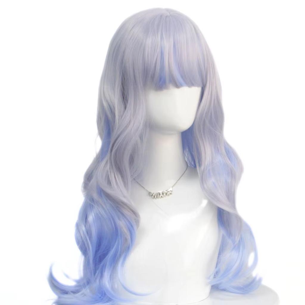 Blue Grey Graded Fluffy Curly Hair High Temperature Resistant Fiber Synthetic Wig Valentine's Day Christmas Anime Party Cosplay
