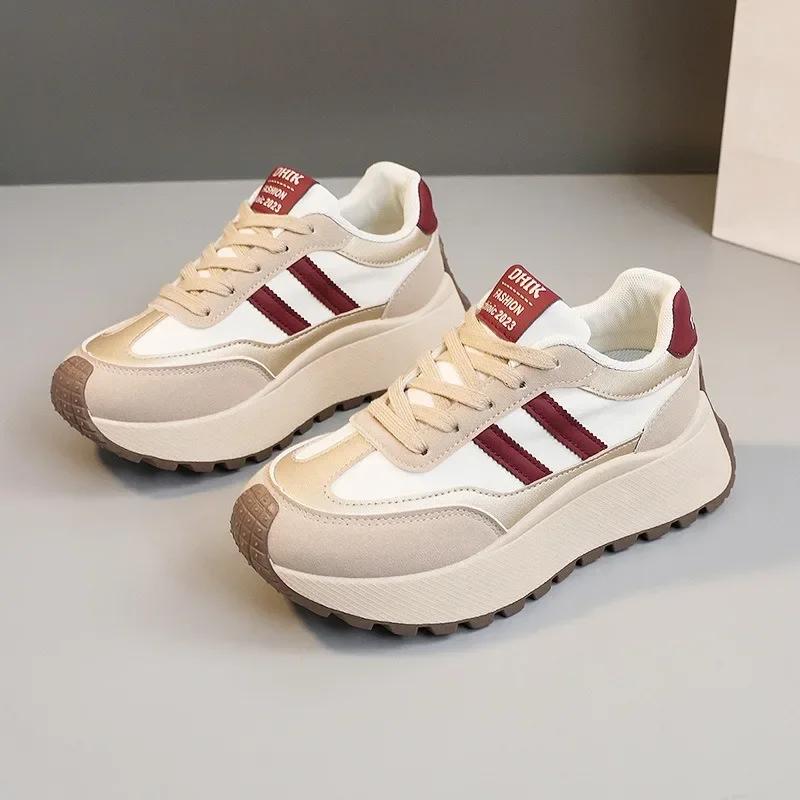Spring Thick Bottom Women's Shoes 2025 Summer Casual Patchwork Leather  Ladies Femme Sneakers Casual Vulcanised Shoes