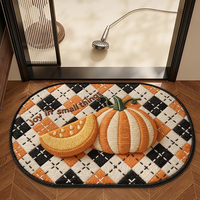 Colorful Pumpkin Anti-slip Bathroom Mat – Water Absorbent Decorative Floor Rug