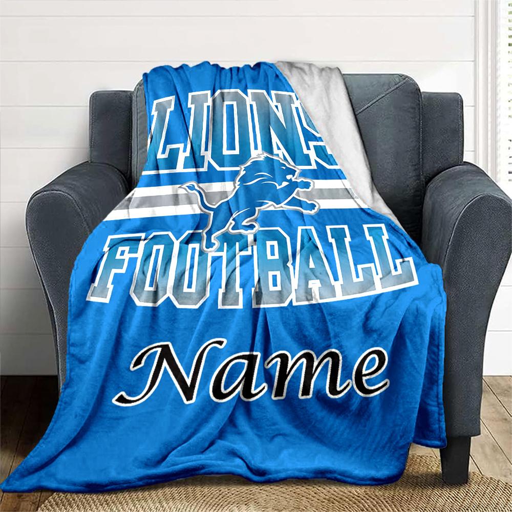 Lions Football Team Logo Customized Your Name Blanket Lightweight And Comfortable Warm Blanket Suitable For Bed Home Chair Office Sofa Camping