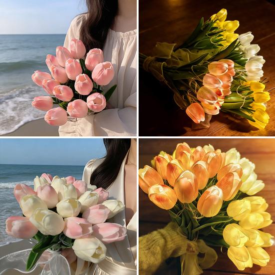 10Pcs Tulip Flower LED Lights USB Powered Warm Glow Faux Flower Lamp for Bedroom Living Room Wedding Decor Creative Ambient Night