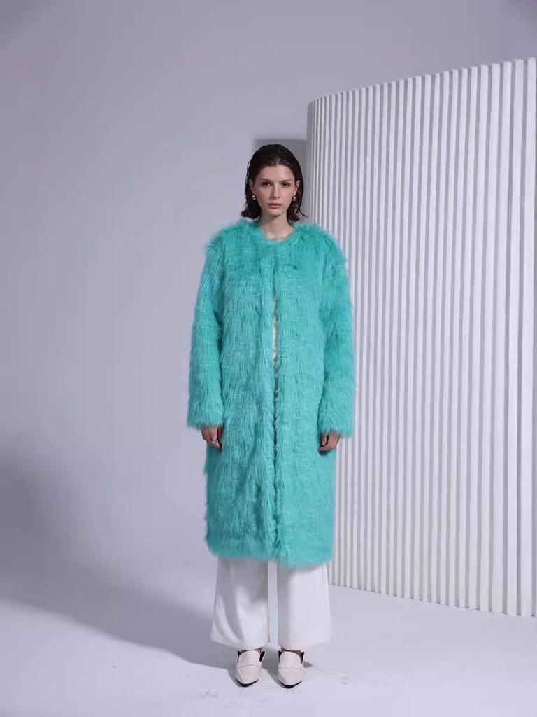 Women's Eco-Friendly Faux Lamb Curly Fur Coat - European & American Style Overcoat