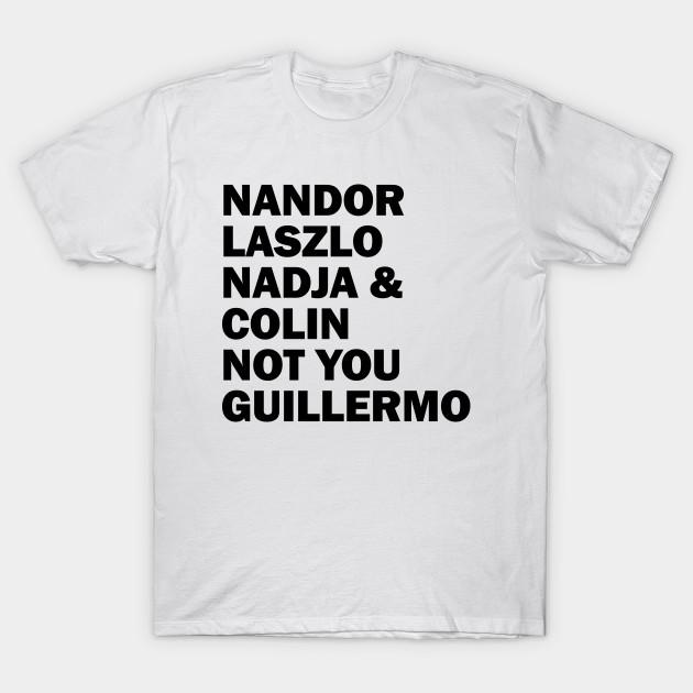 

Men Black Print T-shirt Nandor Laszlo Nadja And Colin Not You Guillermo No-Cut Transfer Paper Print Cotton Tshirt S білий