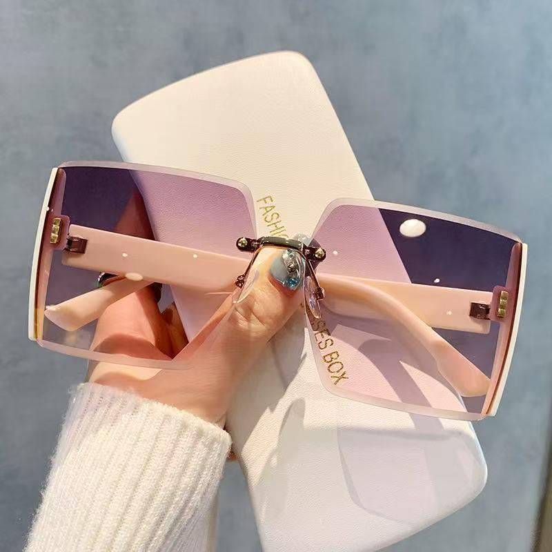 "Rahmenlose, große, schmale Sonnenbrille Emma für Damen – Geschliffene Kanten, Sonnenschutz, trendige High-End-Brille"