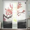 Flor de cerejeira árvore flor pintura estilo chinês tule sheer janela cortinas sala estar quarto voile organza cortinas