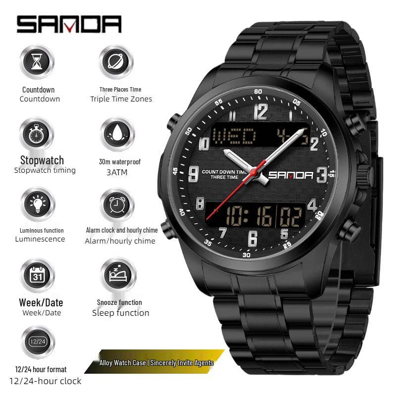SAND Men's Multifunction Outdoor Sports Watch - 50M Waterproof, Luminous, with Snooze and Countdown Timer