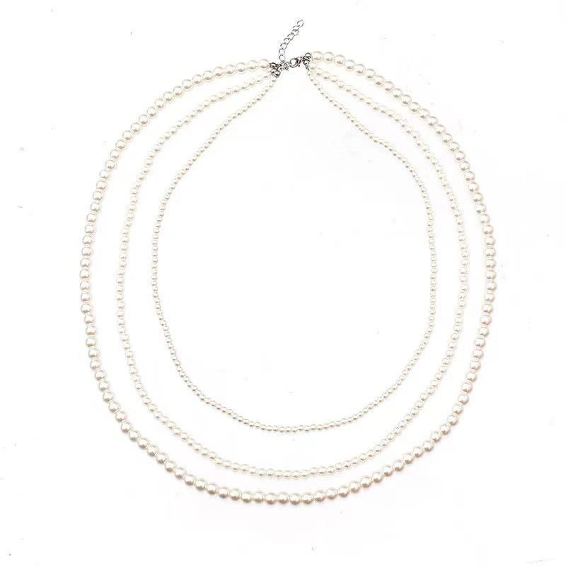 French design sense three-layer glass pearl long necklace sweater chain with small fragrant style retro gentle long necklace