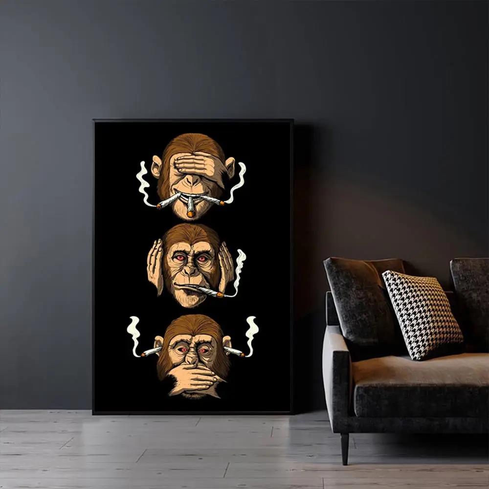 Smoking Monkey HD Canvas Print Poster Home Living Room Bedroom Decoration Classic Abstract Wall Art Funny Humour