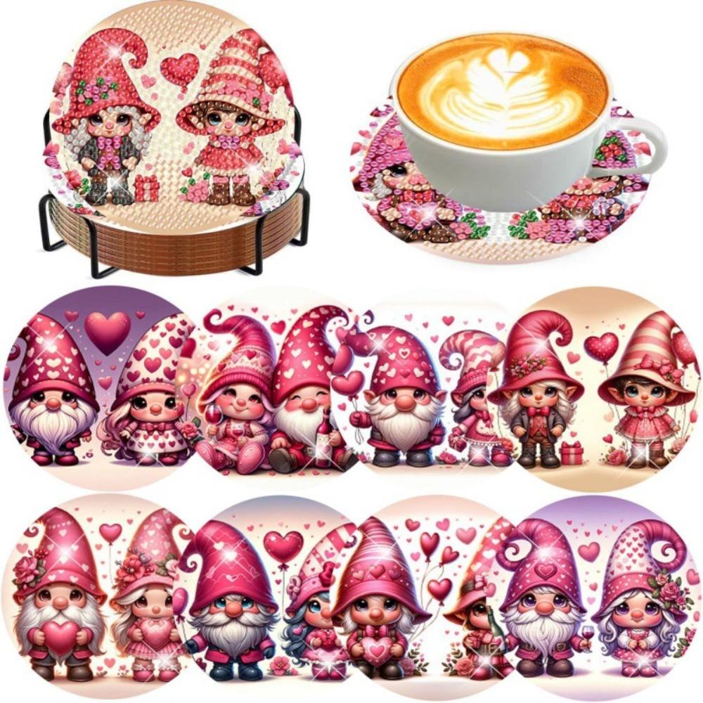 DIY Diamond Painting Point Diamond Coaster, Full Diamond Round Valentine's Day Thermal Insulation Mat, Diamond Painting Coaster