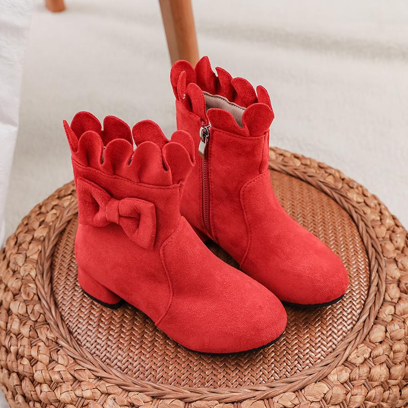 2024 New Fashion High Heel Children Shoes For Girls Flower Autumn Leather Boots Ankle Kids Boots 5-16Years Old toddler boots
