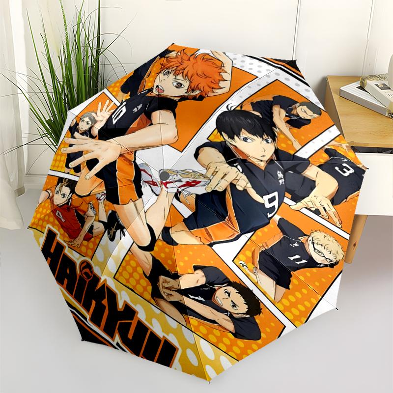 Haikyu Print Automatic Umbrella, 8 Rib Iron Frame, Plastic Handle, Suitable for Outdoor Travel &Daily , Ideal Gift