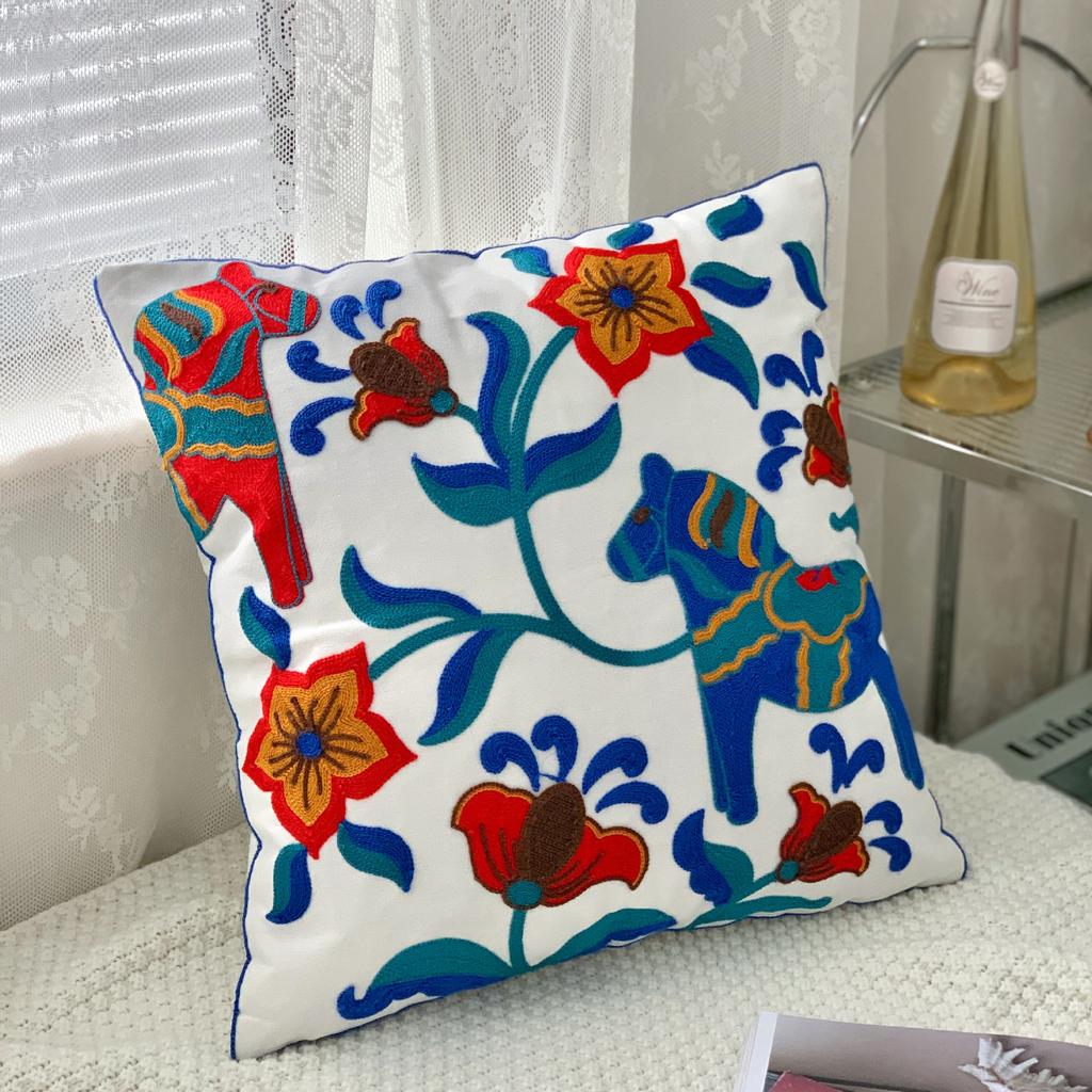 45x45cm Ethnic-Style Floral Embroidered Pillowcase Cojines Cotton Owel Embroidered Throw Cushion Cover Headboard Pillowcases