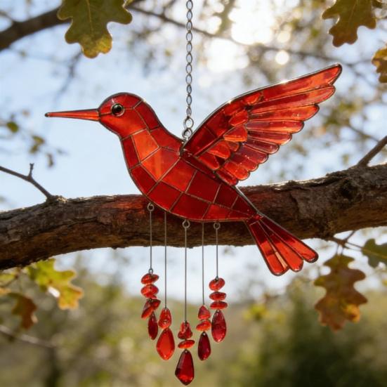 Bird Wind Chime Colorful Sea Glass Design Peaceful Sounds Weather-resistant Wind Chime Outdoor Home Decoration