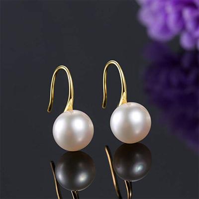 Orecchini Pendenti con Perle Coltivate d'Acqua Dolce Bianche 8-9mm per Donna, Orecchino Pendente con Gancio in Argento Sterling 925 con Perla Coltivata d'Acqua Dolce