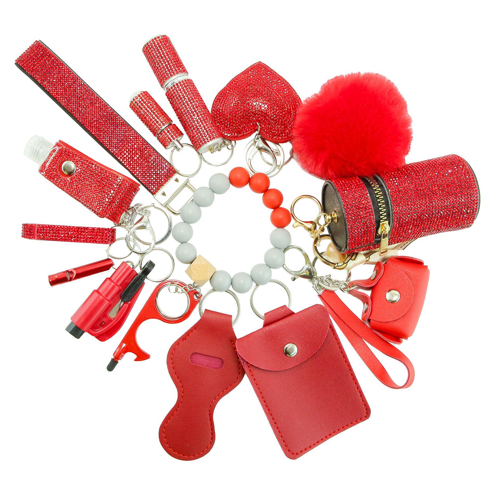 

Набор из 15 портативных брелоков с бриллиантами – Стильная коллекция аксессуаров красный