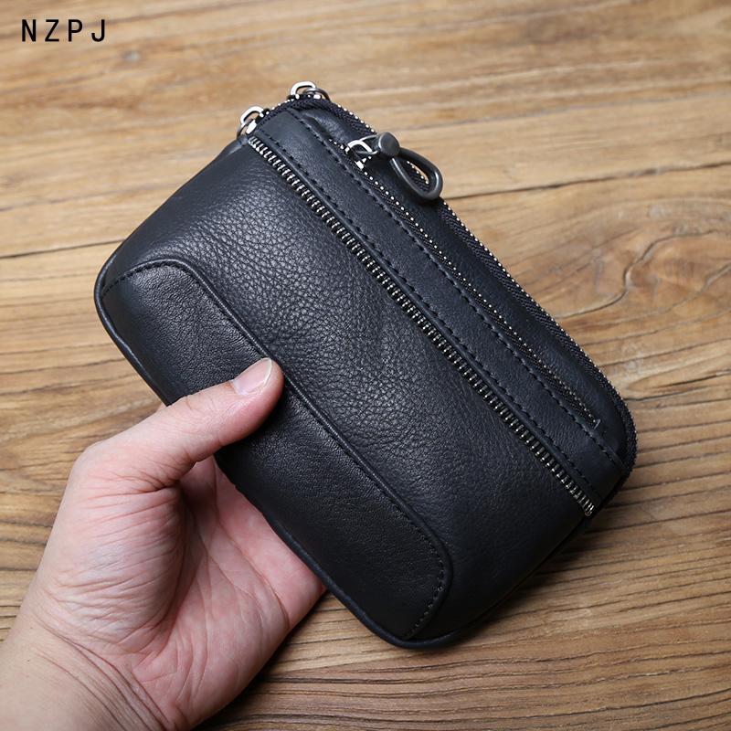 Genuine Leather Men's Mobile Phone Waist Bag Top Layer Cowhide Multifunctional Coin Card Holder 6.7 Inch Mobile Phone Bag NZPJ