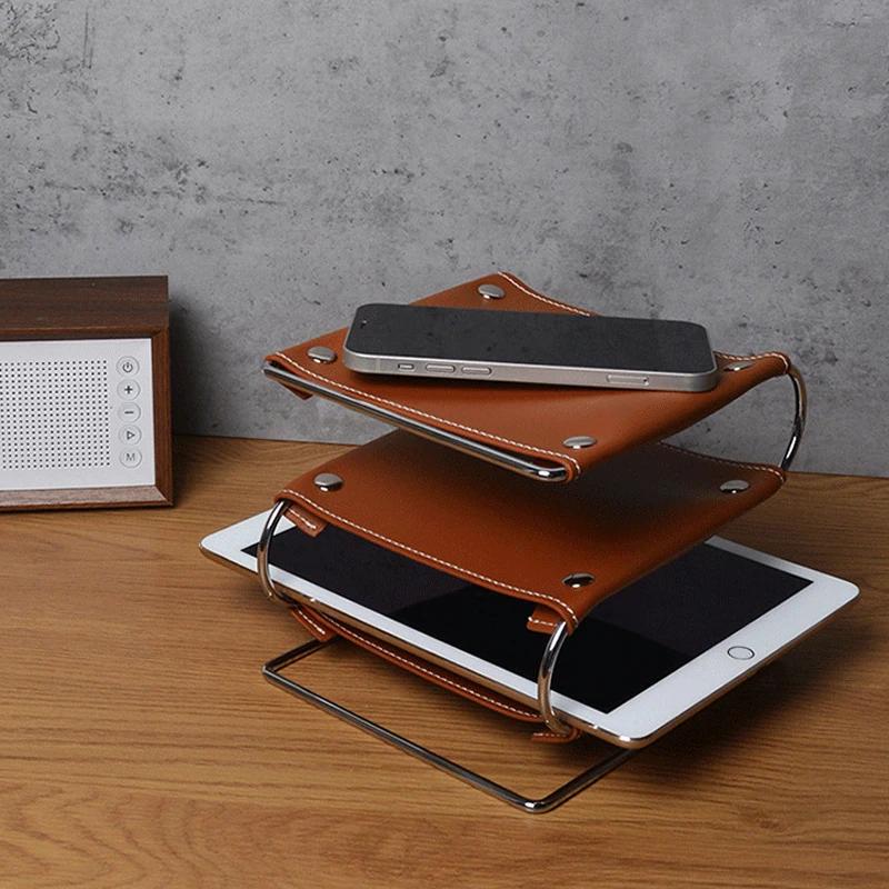 Fashion Three-layer Leather Storage Rack Living Room Coffee Table Household Storage Tray Sundries Home Desktop Decoration Tray