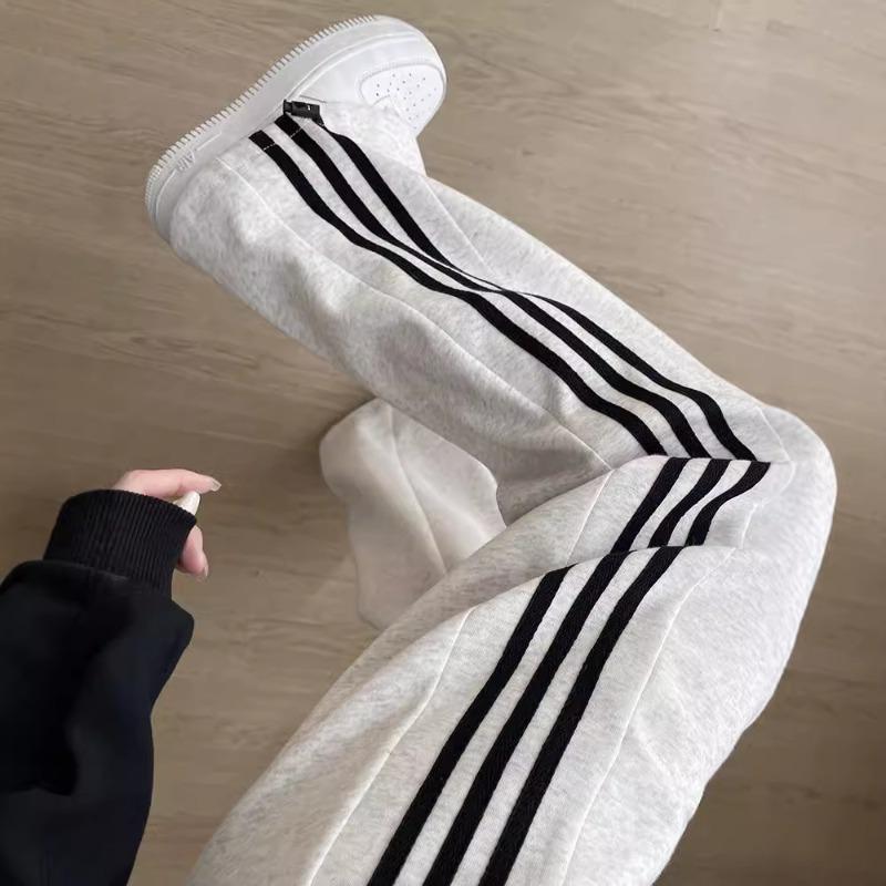 Fleece sweatpants children's spring and autumn new casual striped sweatpants small loose straight wide-leg pants