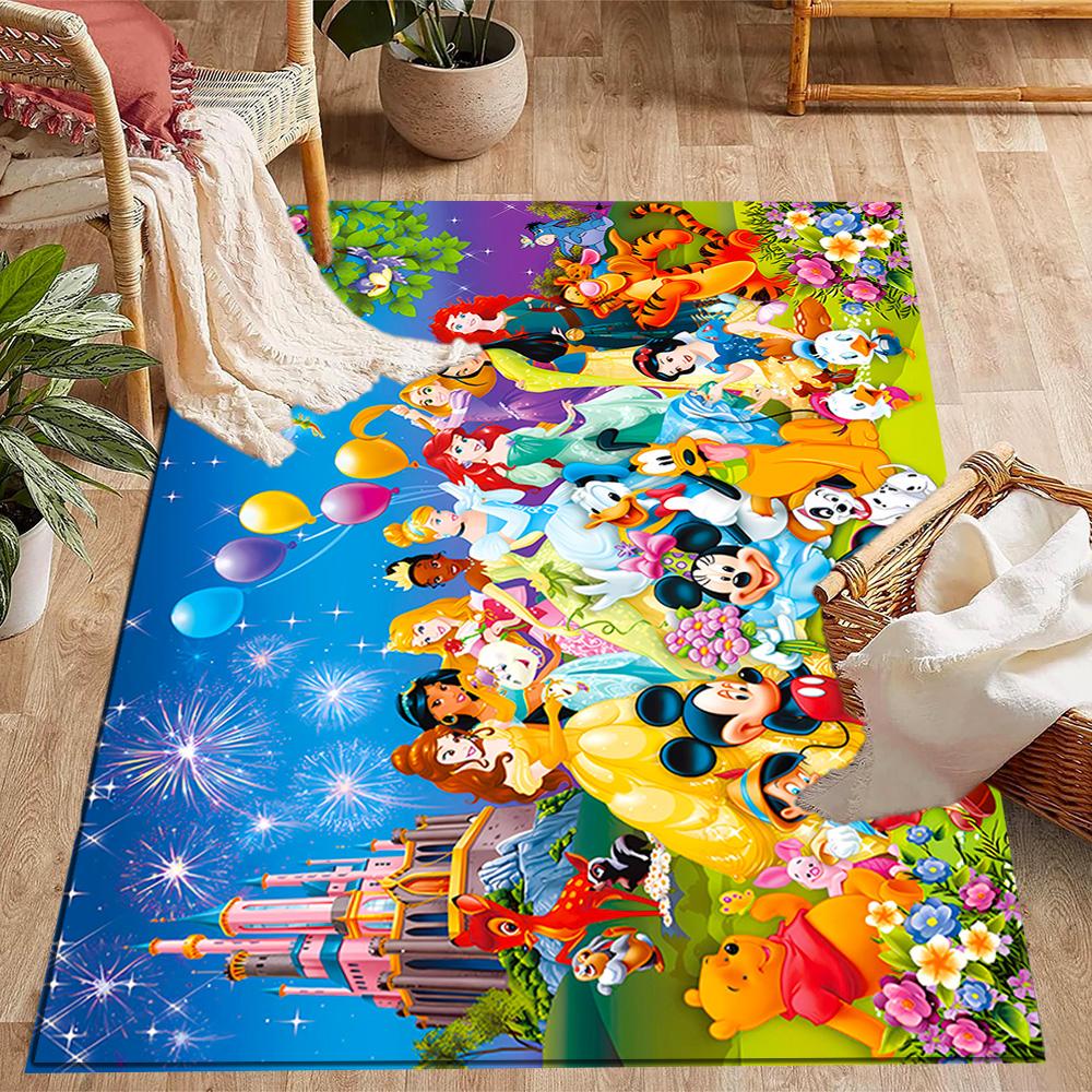 Disneyland Celebration Night Disney Cartoon Theme Anti-Slip Rug - Polyester, Home Decor, Suitable for Bedrooms, Living Rooms, Doorways, and Studios