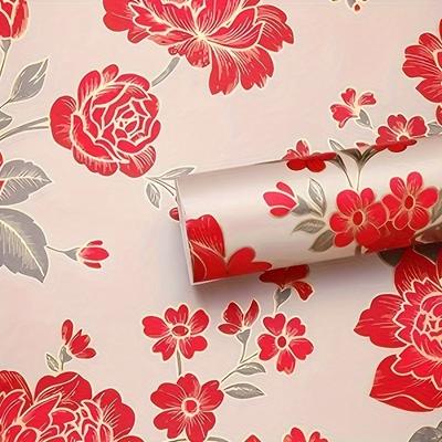 1 Roll 17.7*393.7in Large Red Peony Wallpaper - Peel and Stick Suitable for Refrigerators Room Backgrounds and Kitchen Decoration! Decorate Your Home