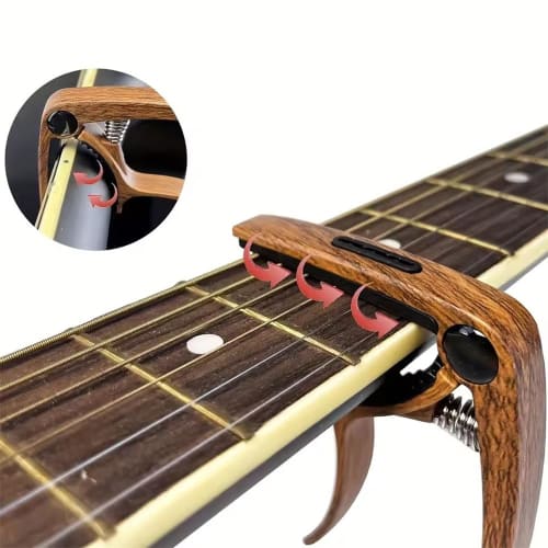 YUHENGCT One-Touch Guitar Capo for Acoustic Guitar, Electric Guitar, and Ukulele, Woodgrain Capo, Premium Zinc Alloy, Adjustable Trigger Tension, Incl