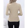 Solid Color Faux Neck Ribbed T-Shirt, Elegant Long Sleeve Slim Fit Hundred Tops for Women