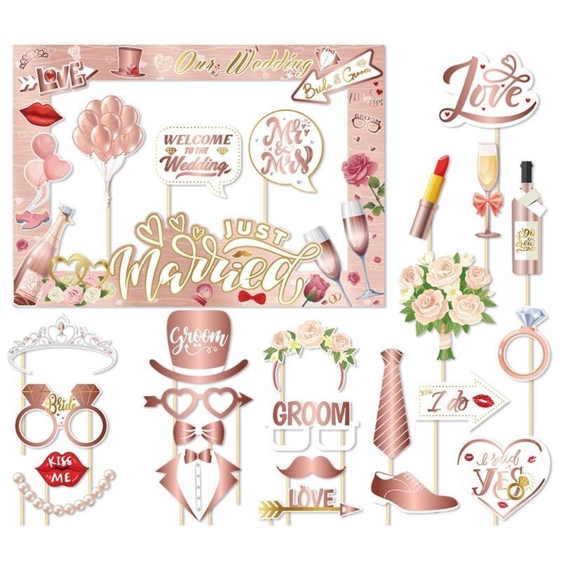 Wedding Party Supplies Photo Booth Props and Frame Set for Capturing Special Moment Funny Selfie Backdrop Decoration