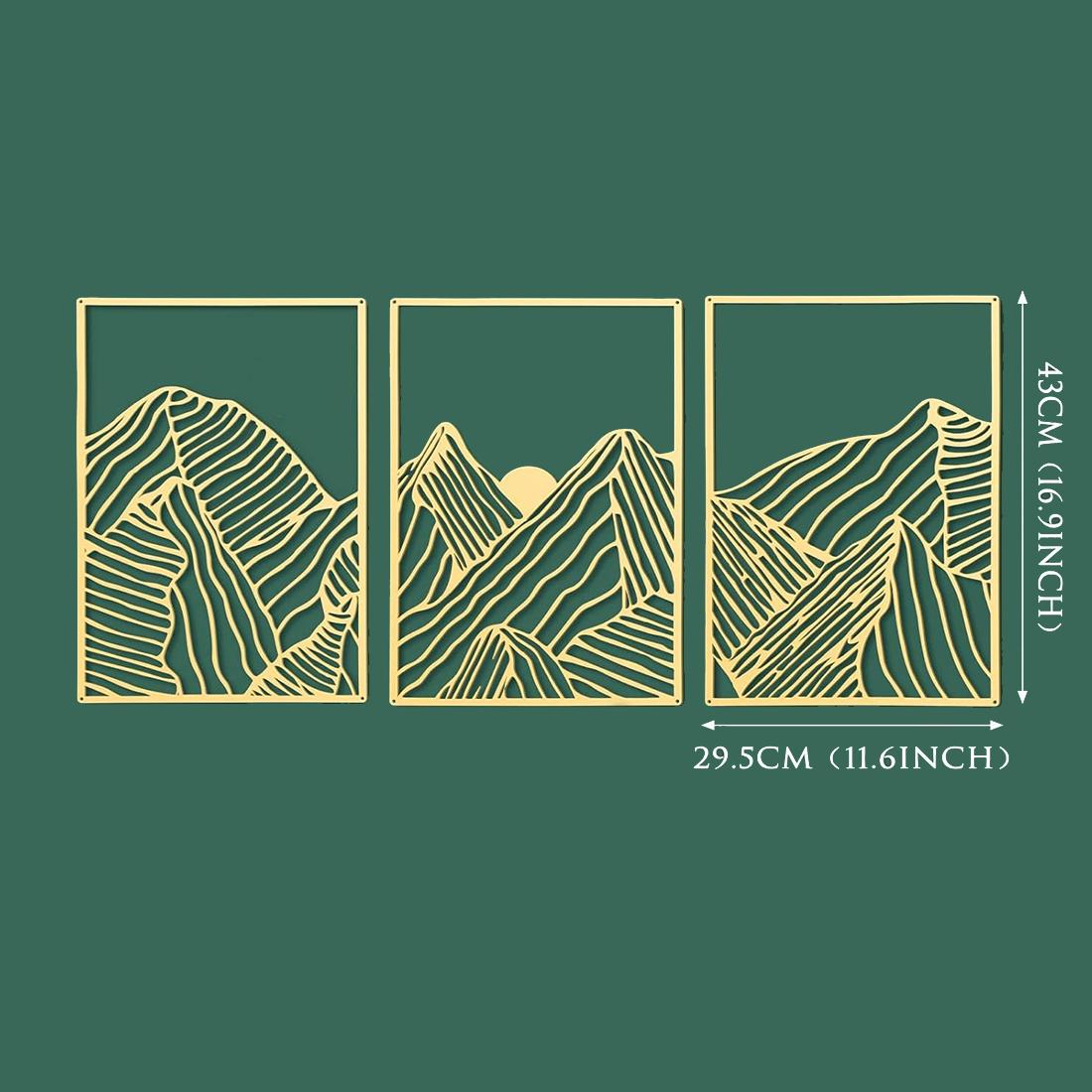 

3 шт. Потрясающий горный рисунок из металла: Абстрактный минималистский декор для дома. Настенное панно в деревенском стиле. Настенное панно в деревенском стиле. жёлтый