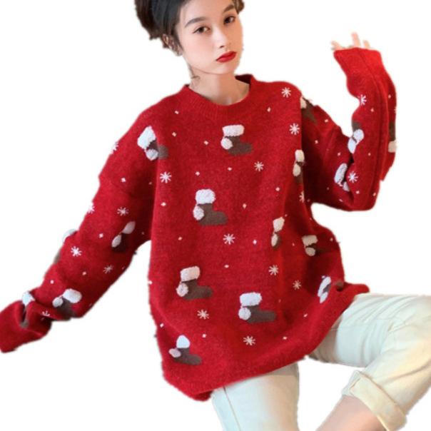 Casual Solid Knit Sweater Ladies V Neck Crew Neck Warm Daily Long Sleeve Blouse
