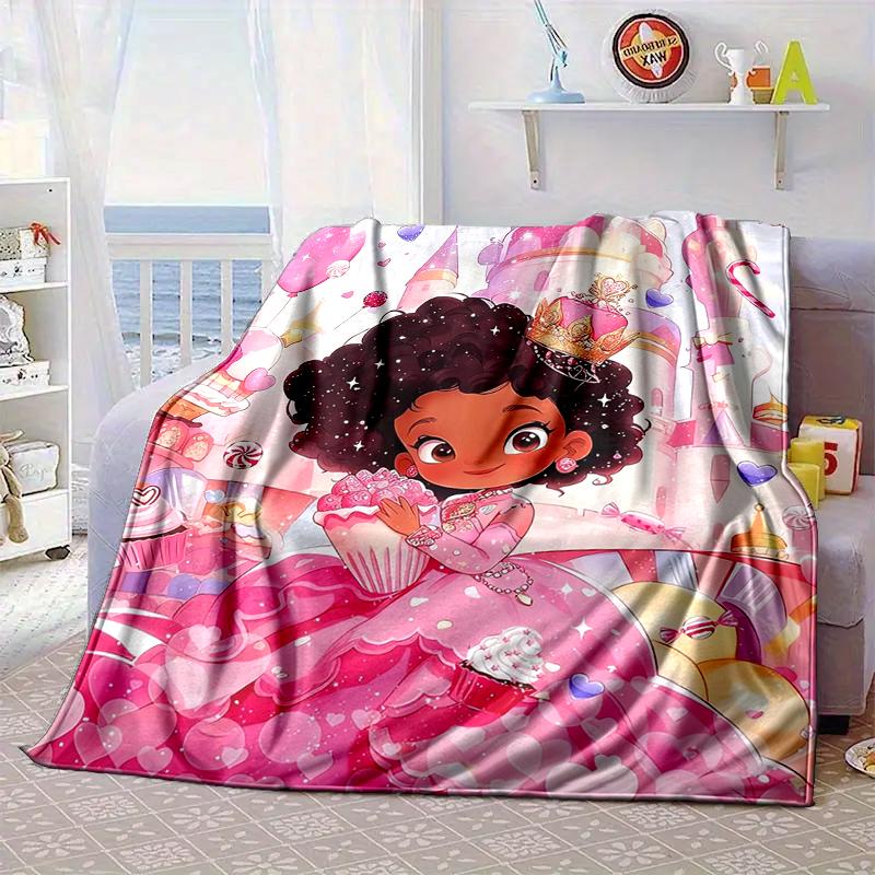Black Princess Magic Celebration Blanket Flannel Blanket for Bed, Sofa, Camping, Hiking, Picnic Essentials, Gift for Family Fan Gifts