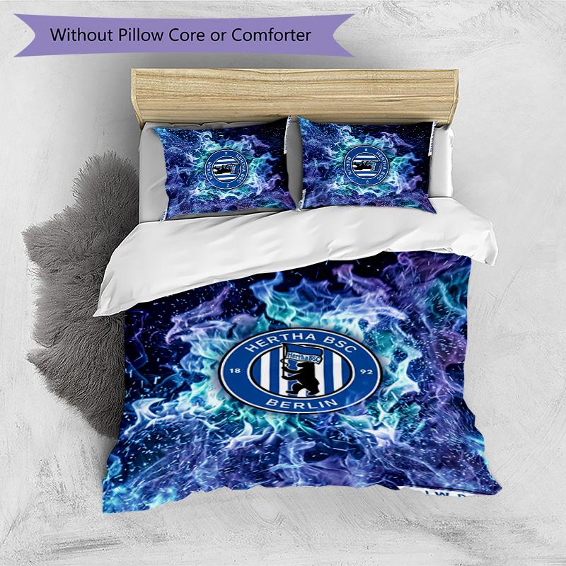 Hertha BSC FC Set Biancheria da Letto Stampato 3 Pezzi Traspirante Copripiumino con Federe Biancheria da Letto Decorativa per Camera da Letto Casa